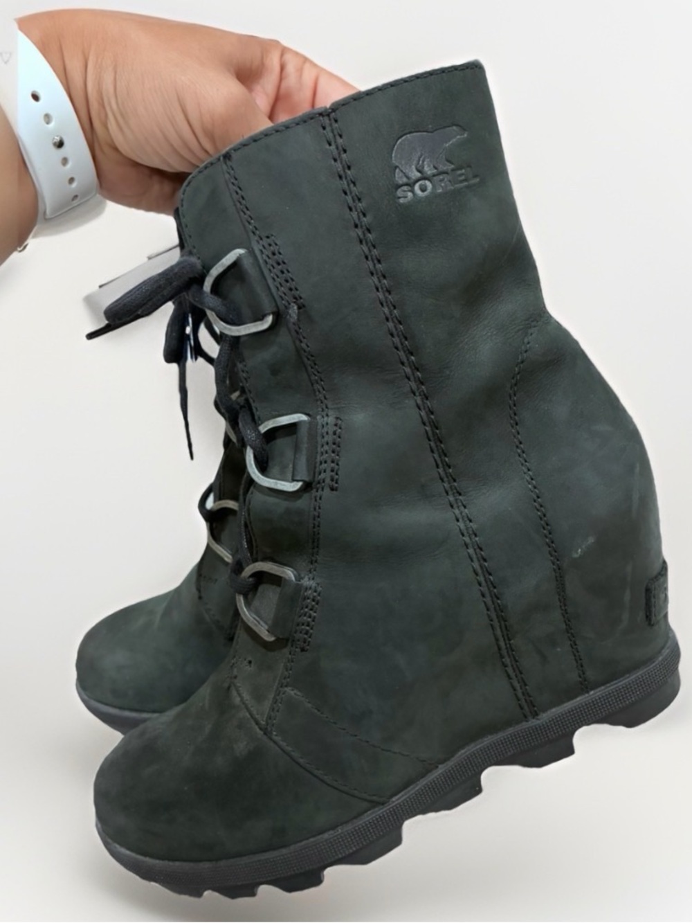 Sorel Black Lace-Up Wedge Ankle Boots